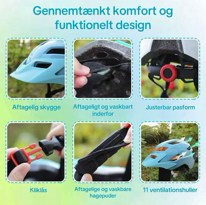 Blå cykelhjelm med lys