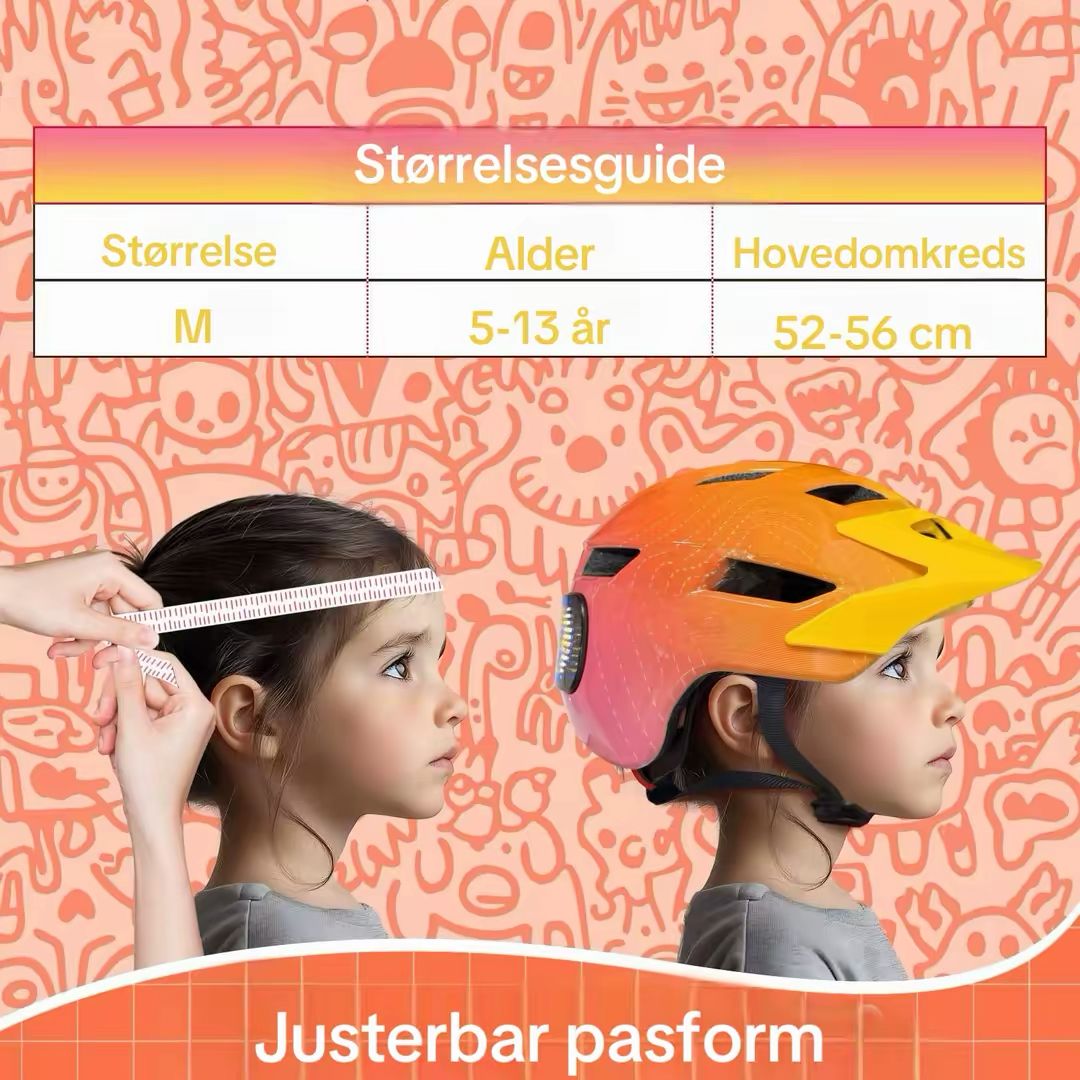 Orange cykelhjelm med lys