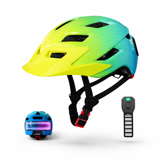 Grøn cykelhjelm med lys