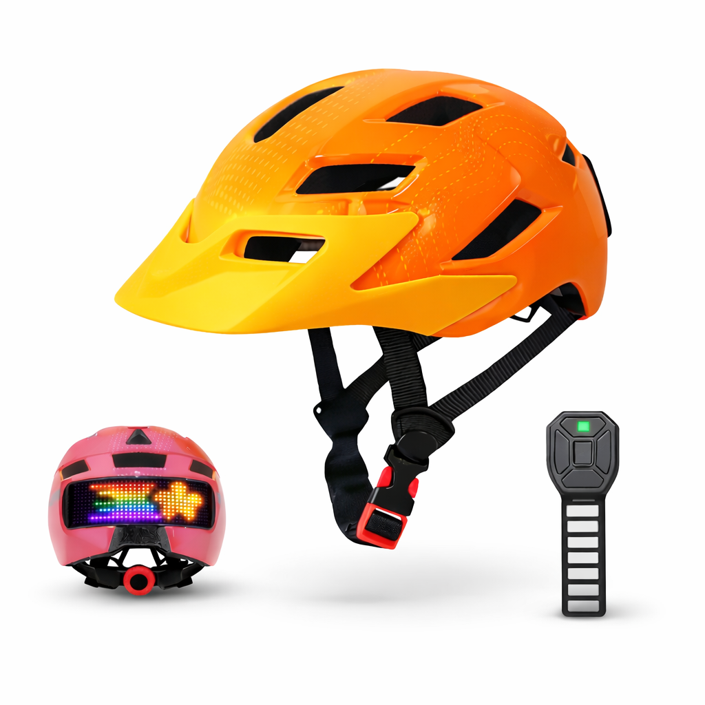 Orange cykelhjelm med lys