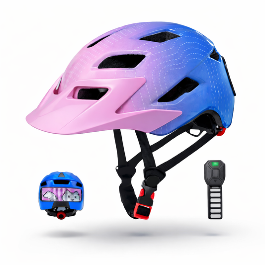 Pink cykelhjelm med lys