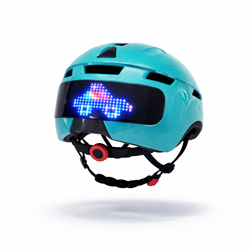 Grøn cykelhjelm med lys