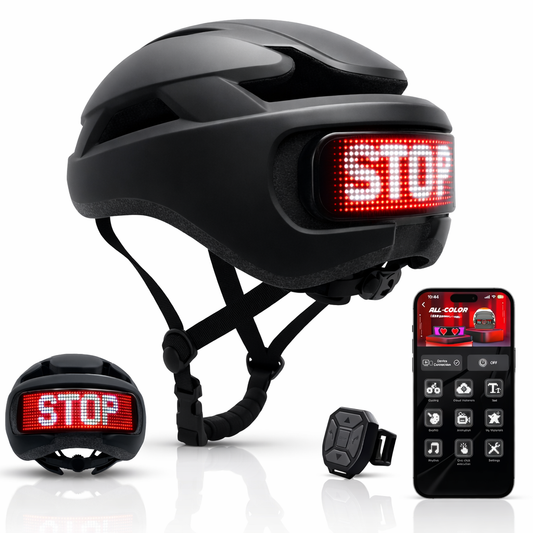 Sort cykelhjelm med lys