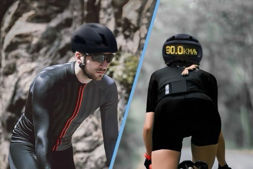 Sort cykelhjelm med lys