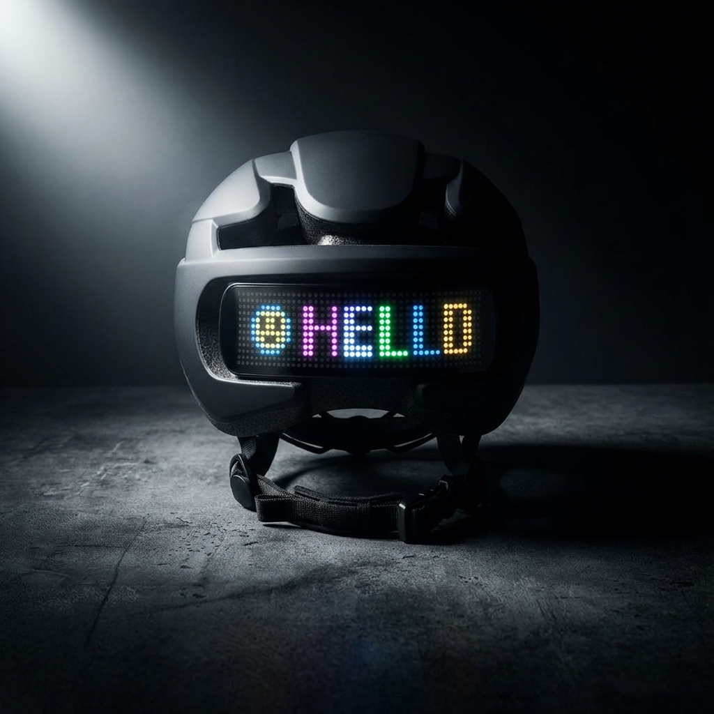 Sort cykelhjelm med lys