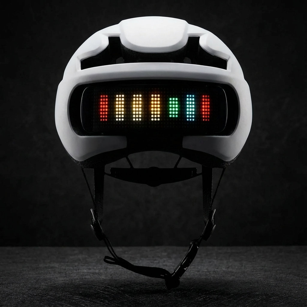 Hvid cykelhjelm med lys