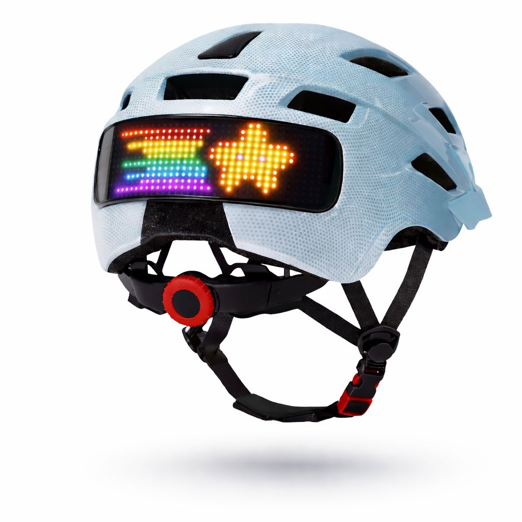 Blå cykelhjelm med lys